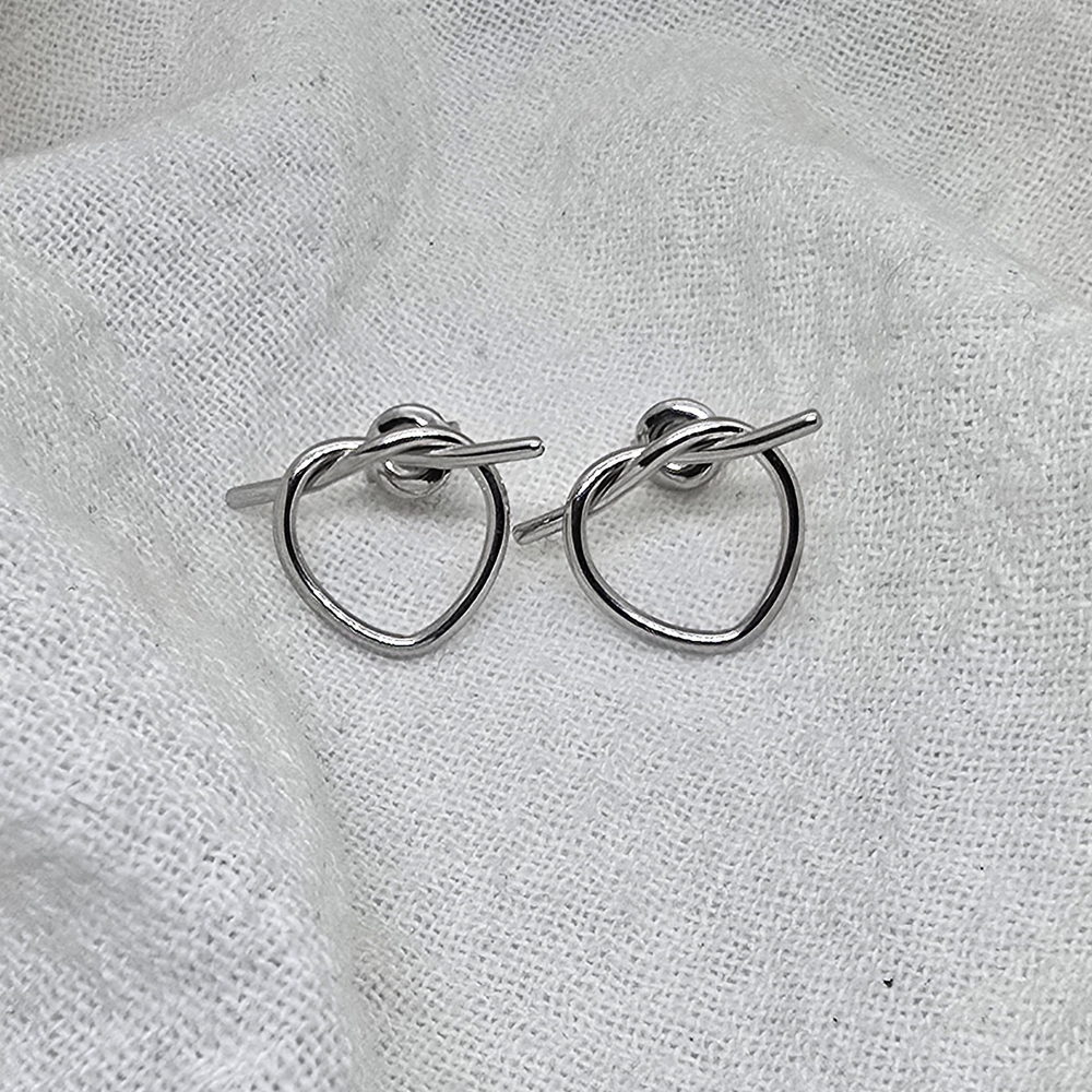 Silver Heart Knot Stud Earrings - Women Jewelry